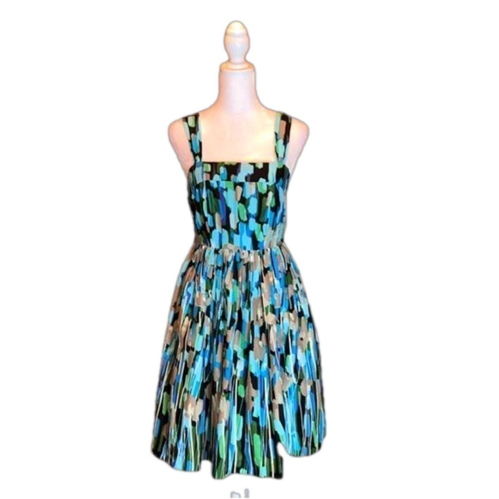 KENSIE "Pretty" Vintage Vibrant Blues & Greens Abstract Print Sundress Size XS